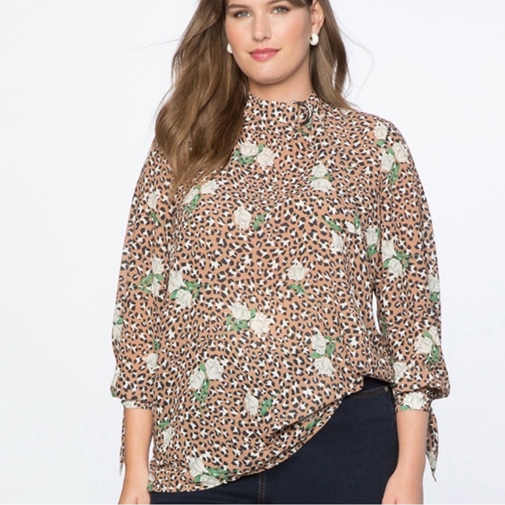 Eloquii Long Tie Sleeves Top Cheetah Floral Print Size 18